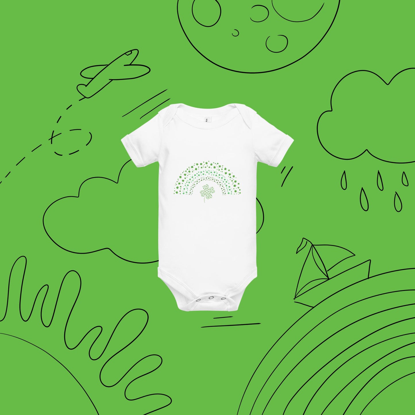 St Patrick’s Day Clover Rainbow Green Baby Short Sleeve One Piece