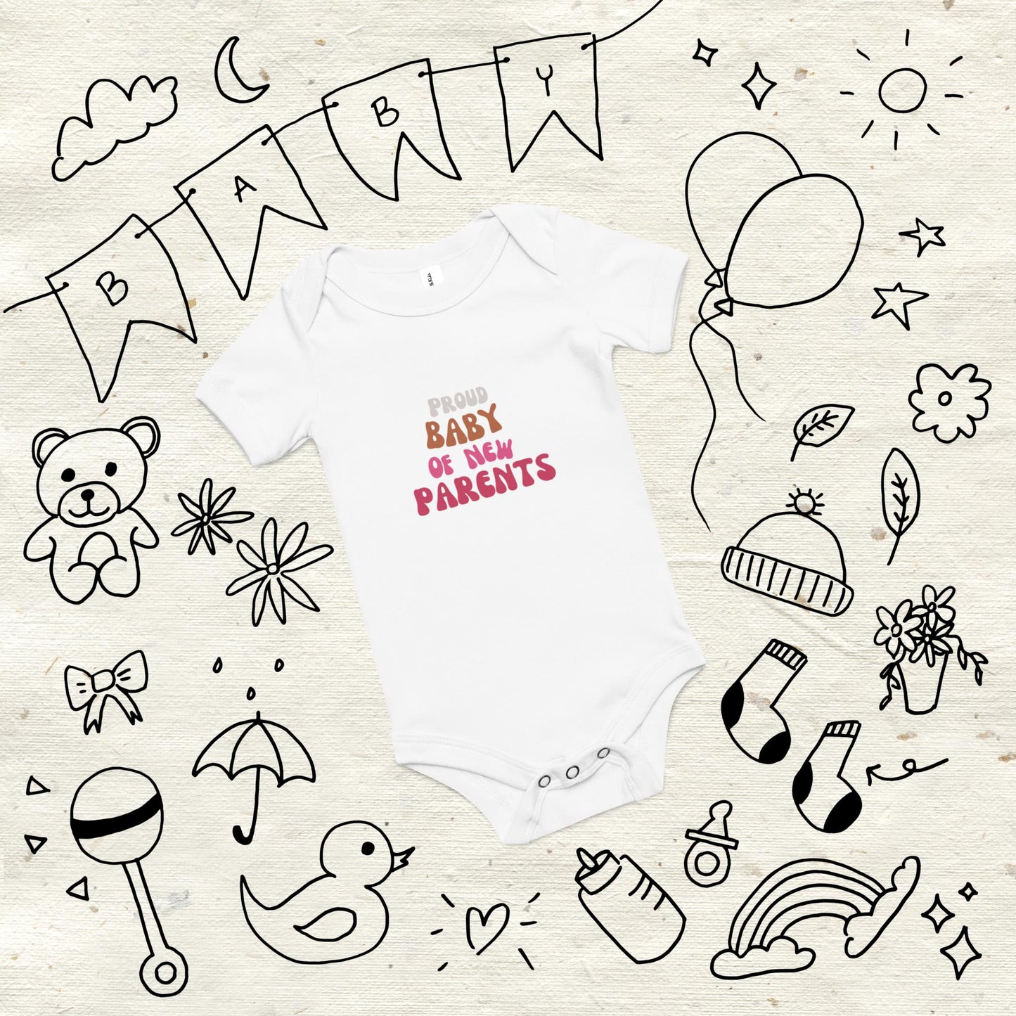 Proud Baby of New Parents Pink Short Sleeve One Piece