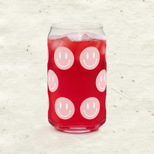 Pink and White Smiley Emoji Can-shaped Glass