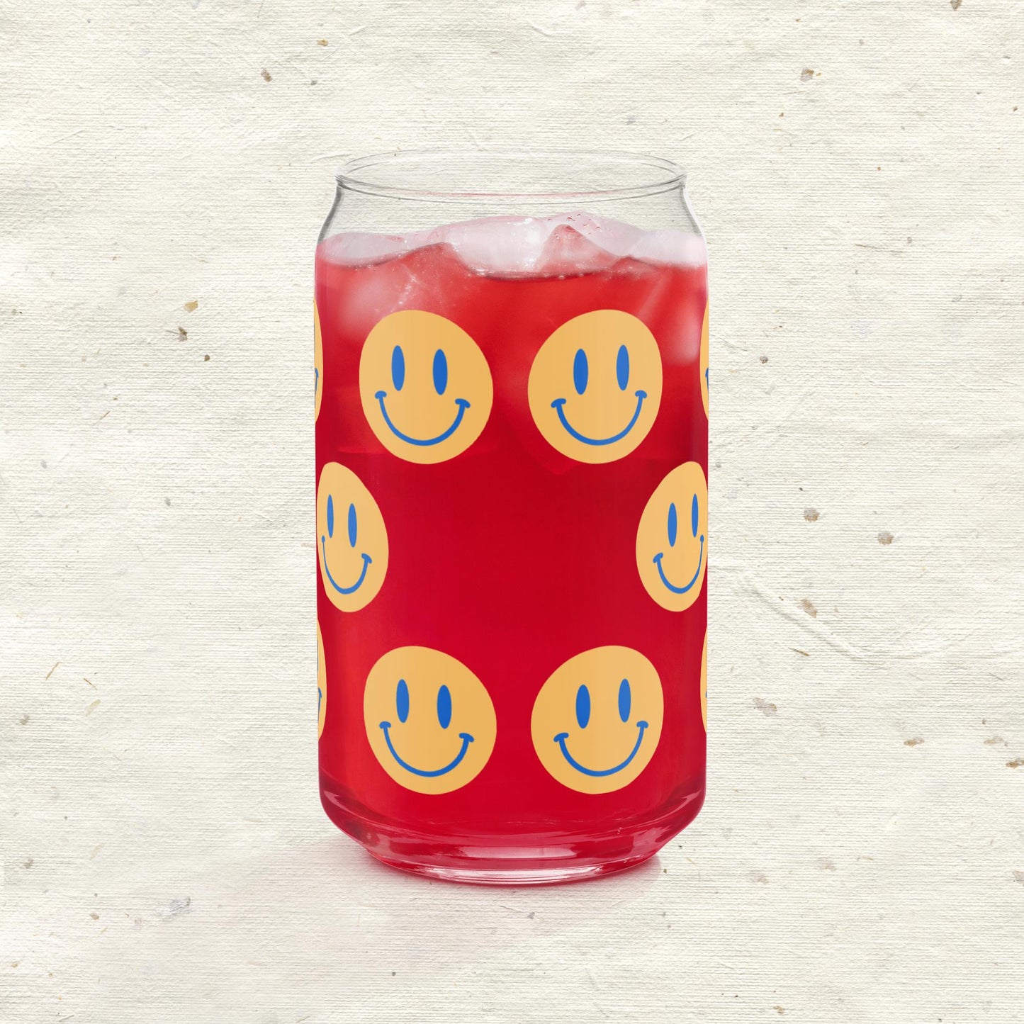 Blue and Orange Smiley Emoji Can-shaped Glass