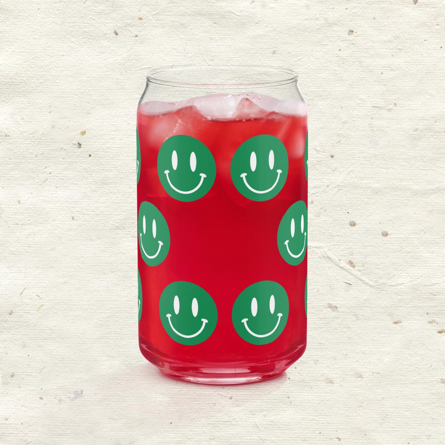 Green and White Smiley Emoji Can-shaped Glass