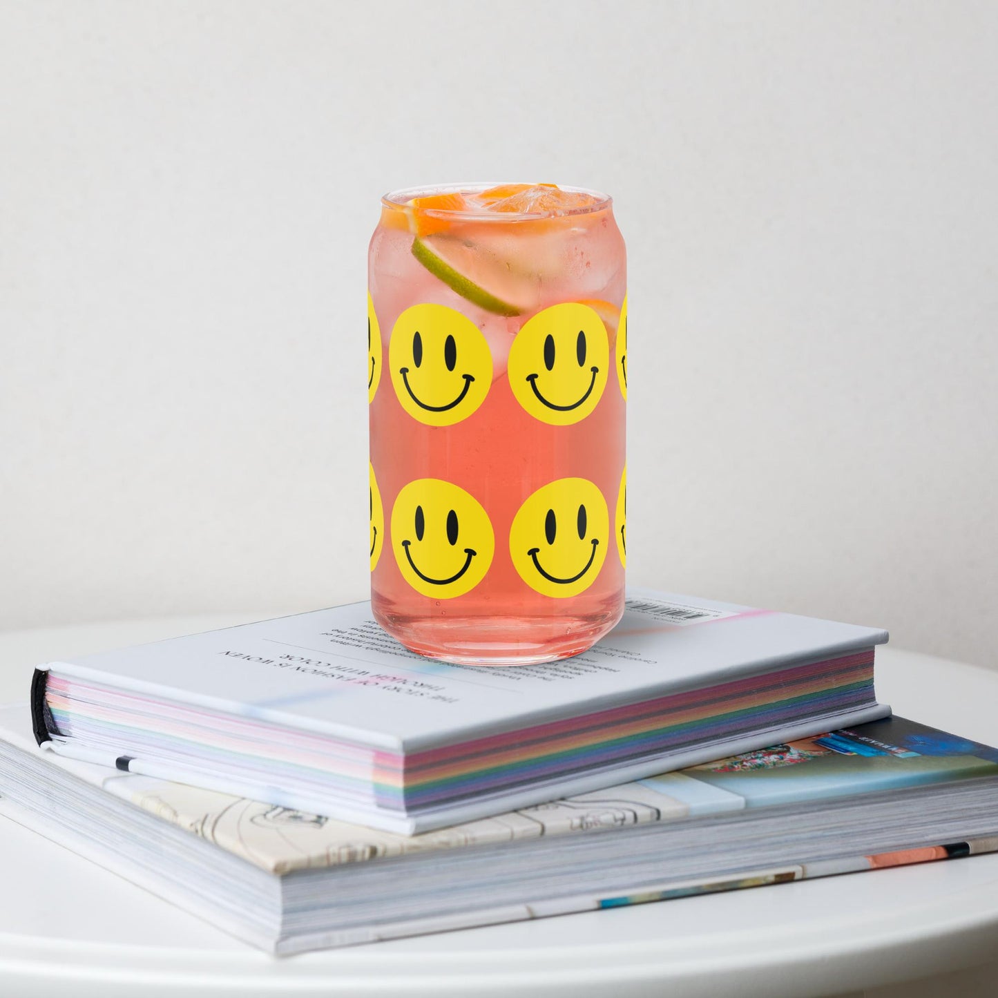 Yellow Smiley Face Can-Shaped Glass