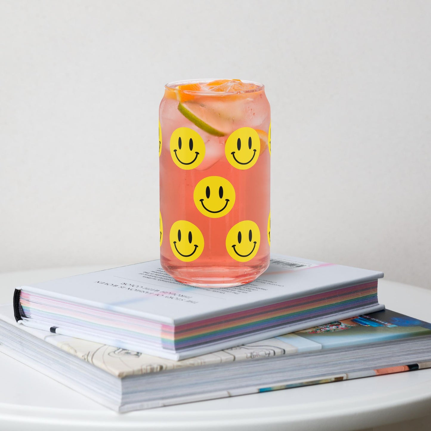 Yellow Smiley Emoji Can-Shaped Glass