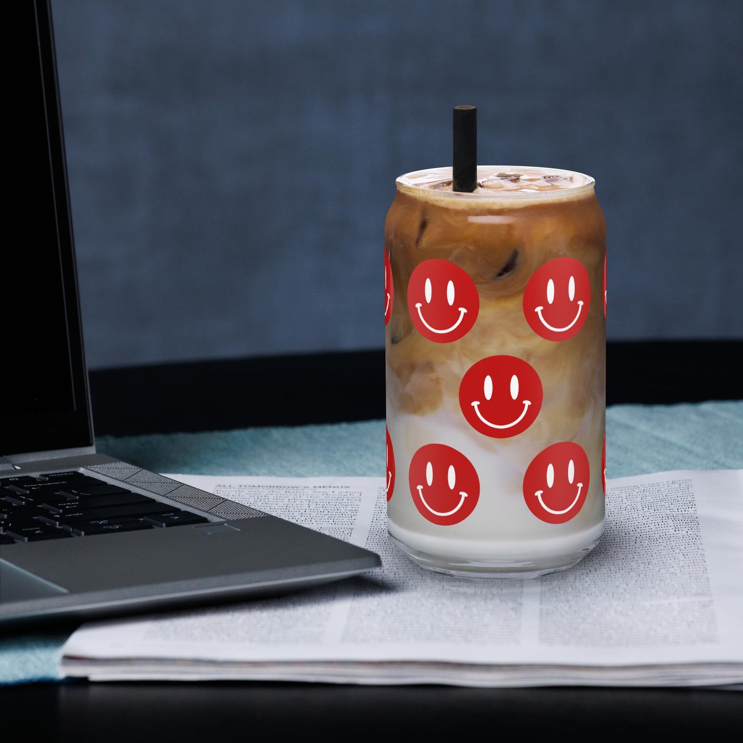 Red and White Smiley Emoji Can-shaped Glass