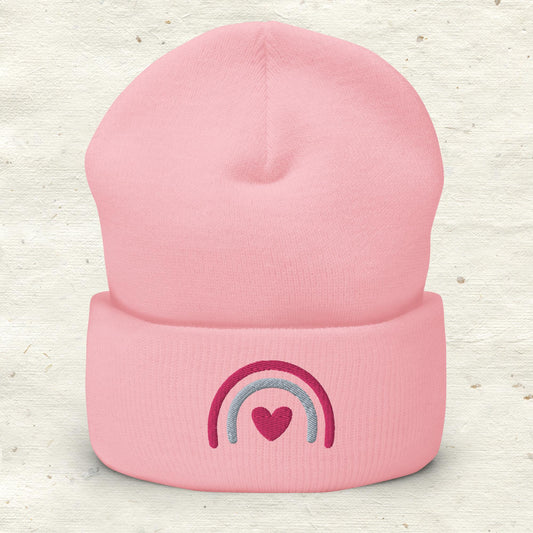 Rainbow Heart Cuffed Beanie