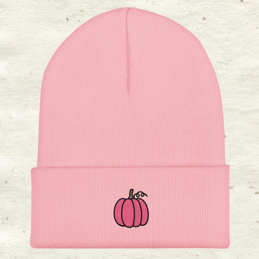 Pink Pumpkin Cuffed Beanie