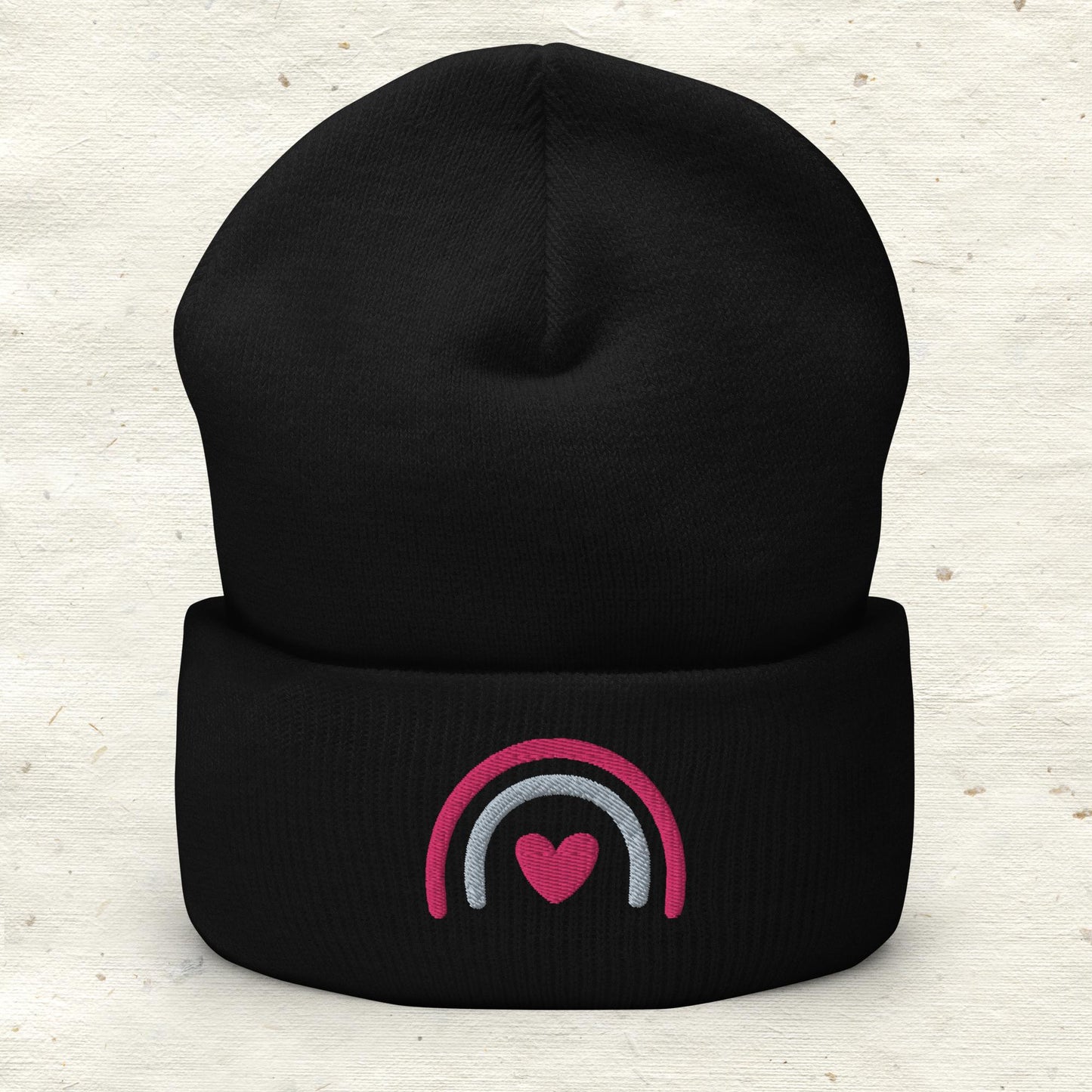 Rainbow Heart Cuffed Beanie