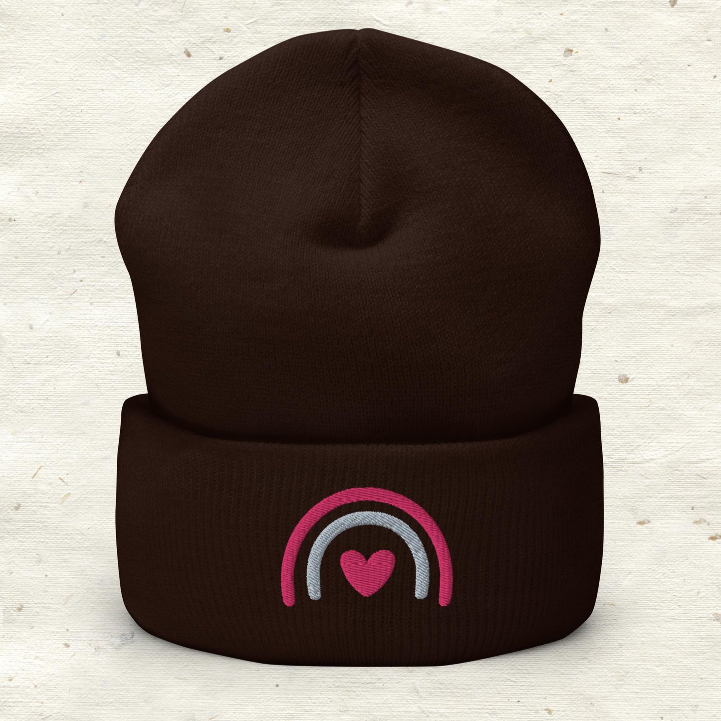 Rainbow Heart Cuffed Beanie