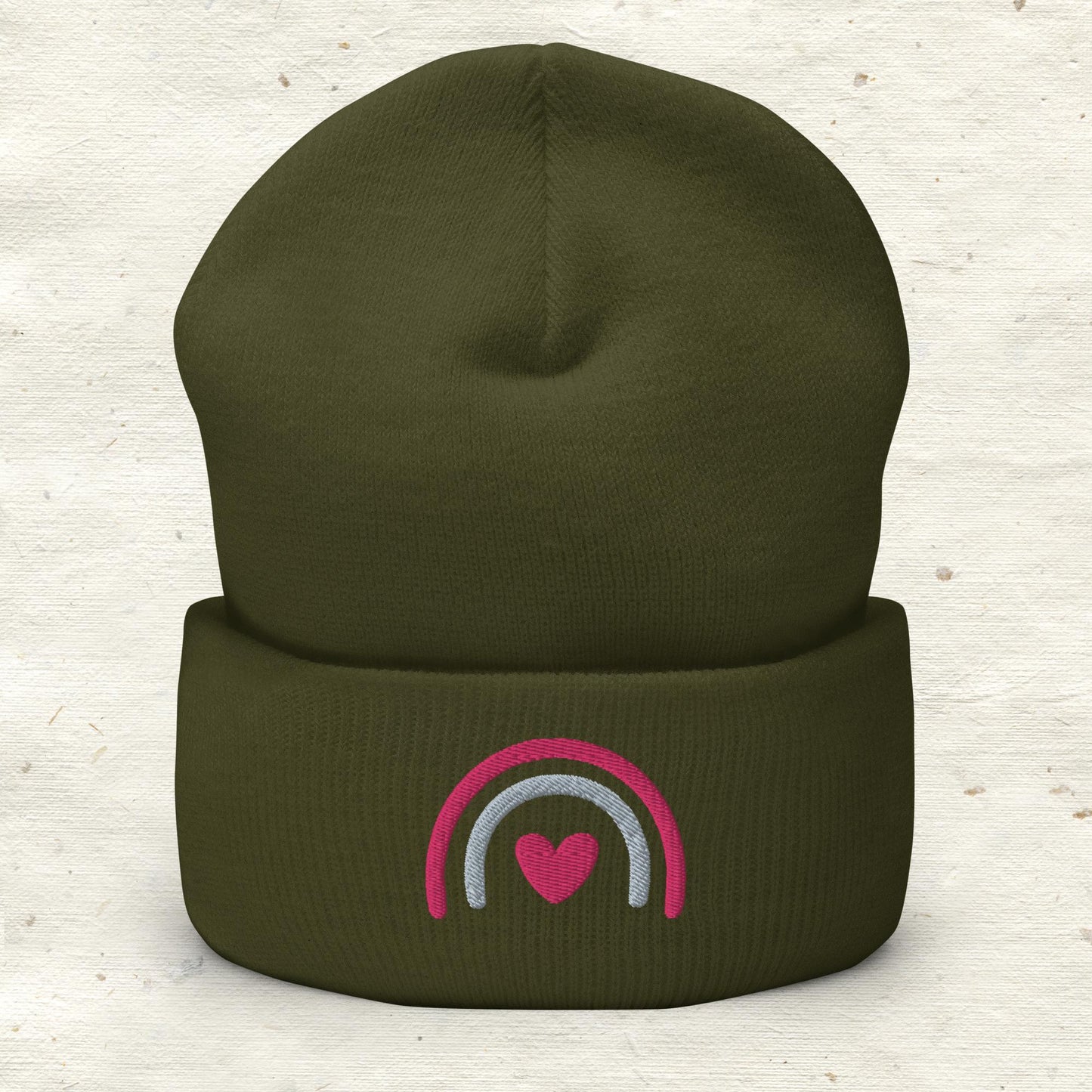 Rainbow Heart Cuffed Beanie