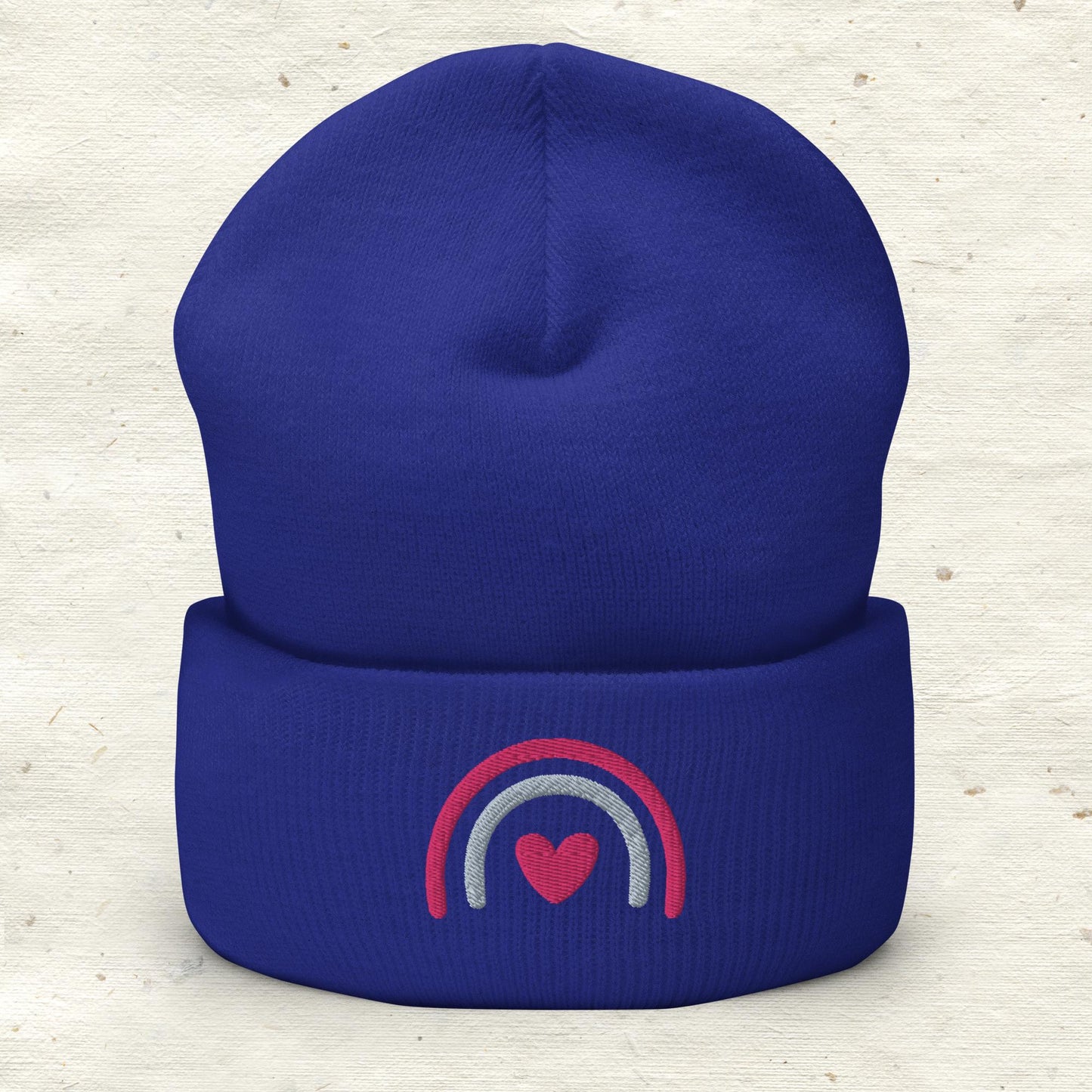 Rainbow Heart Cuffed Beanie