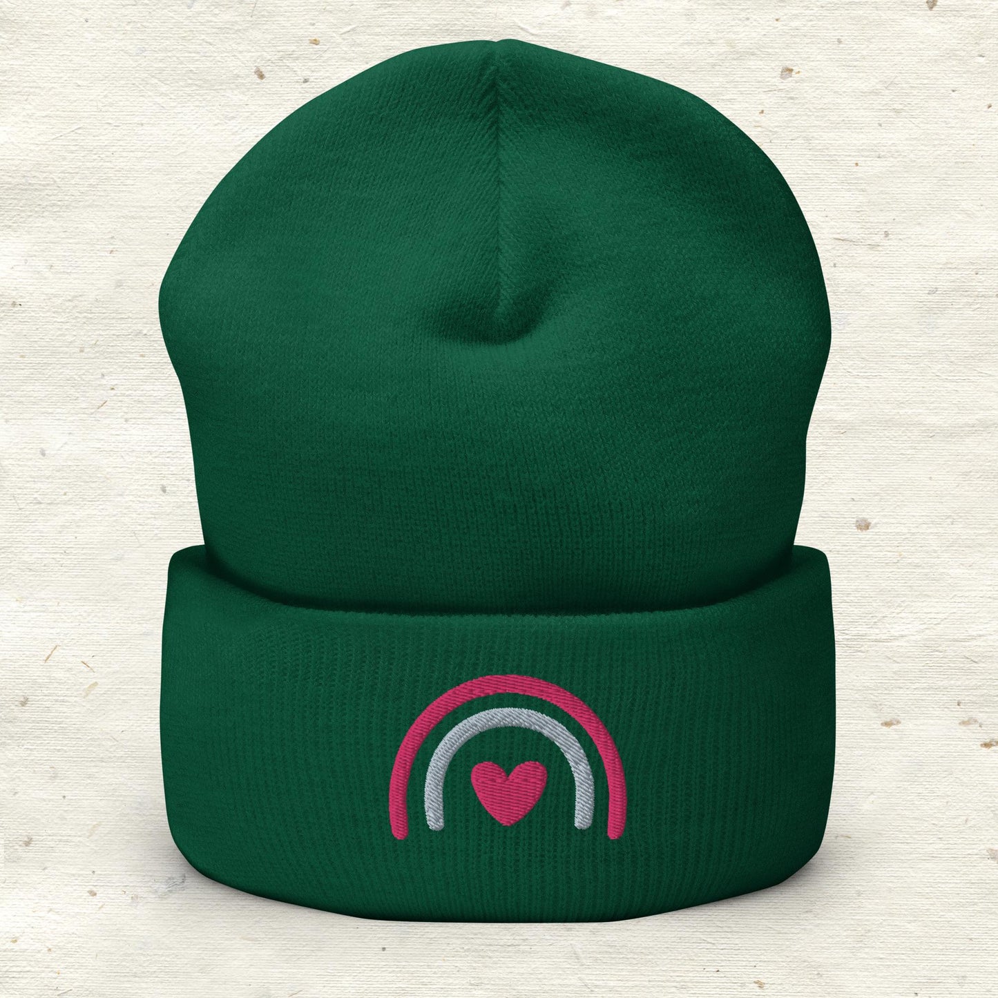 Rainbow Heart Cuffed Beanie