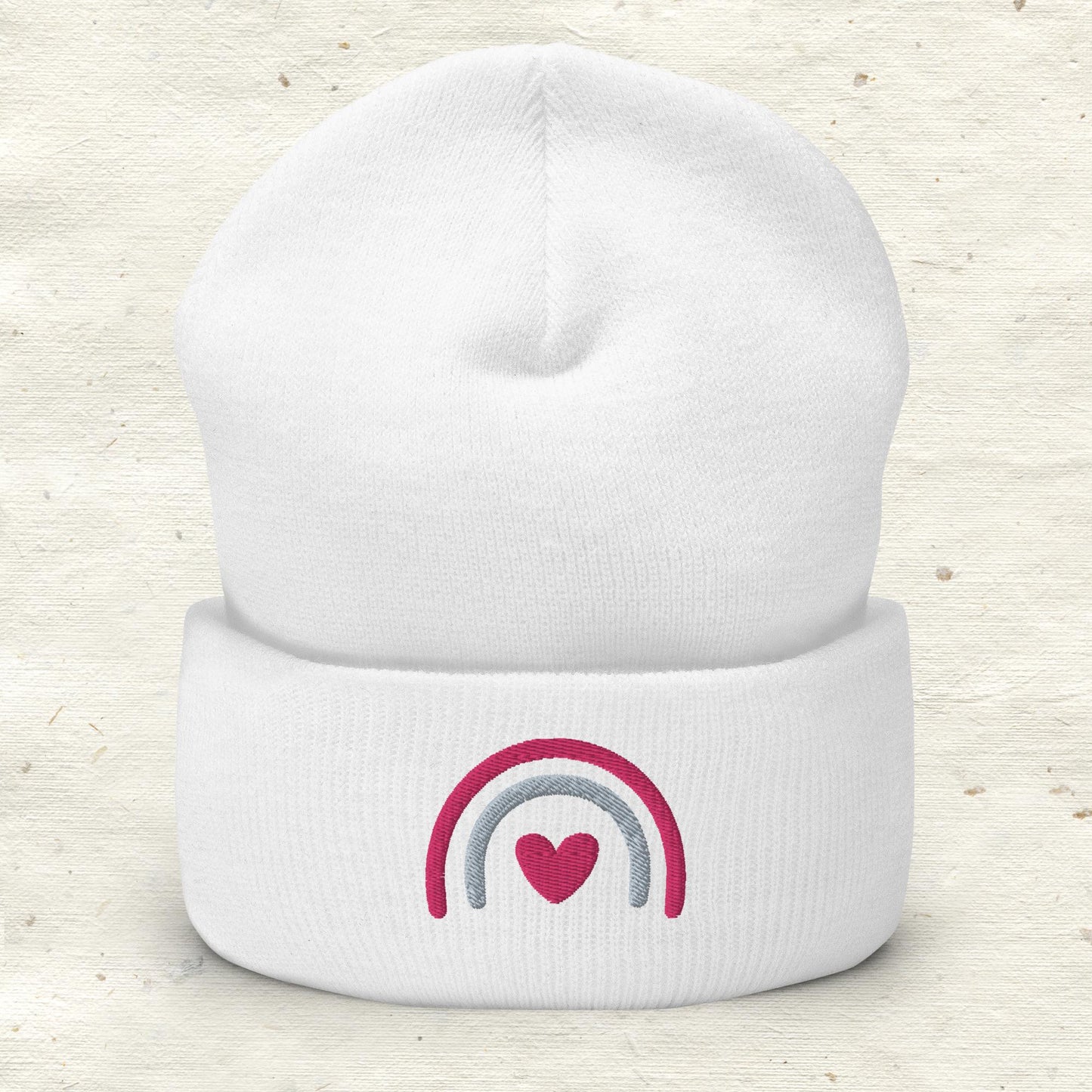 Rainbow Heart Cuffed Beanie