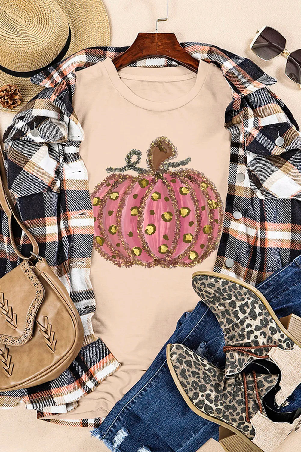 Pumpkin Round Neck Short Sleeve T-Shirt