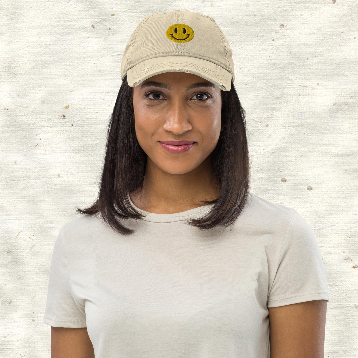 Smiley Face Distressed Dad Hat