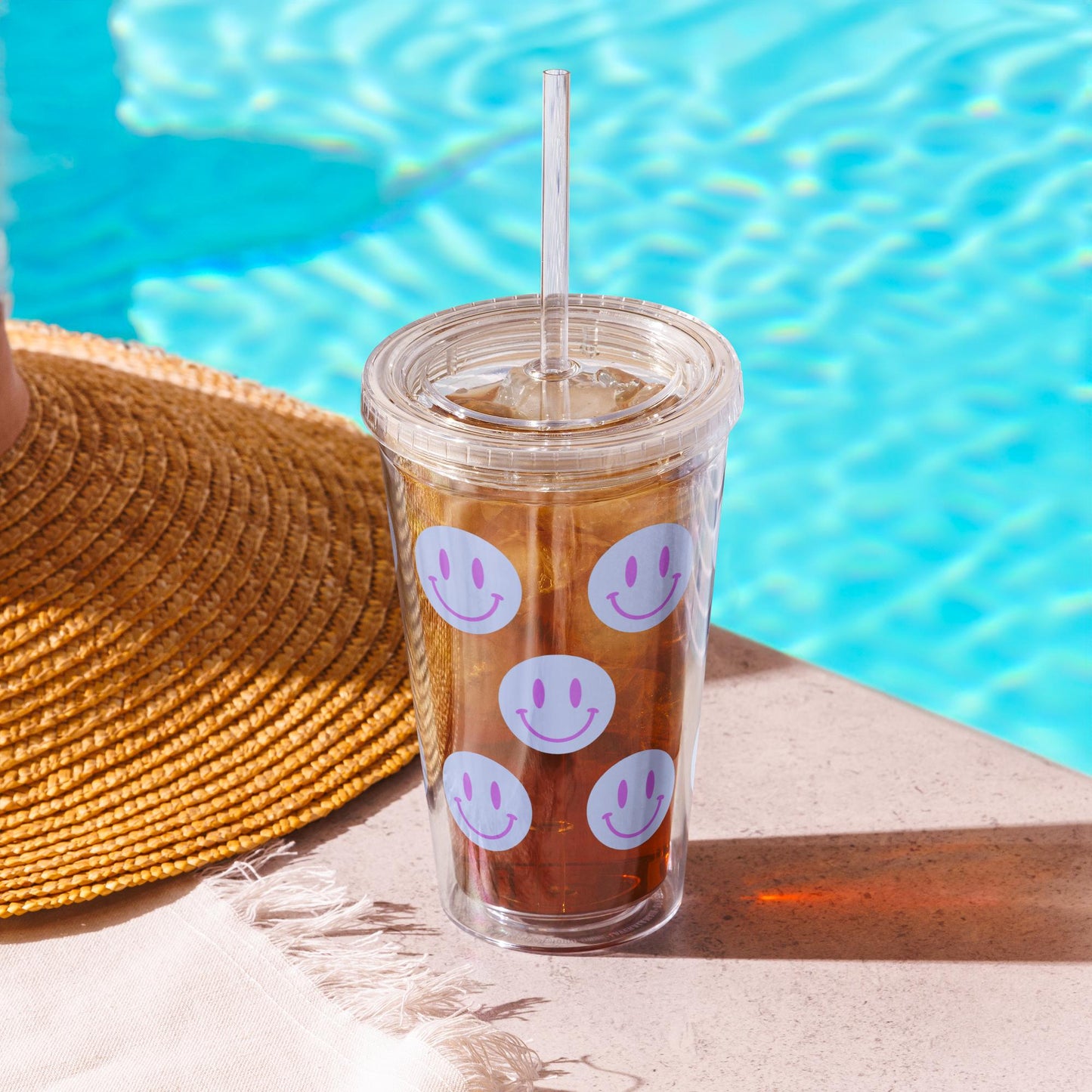 Blue Smiley Emoji Clear Plastic Tumbler