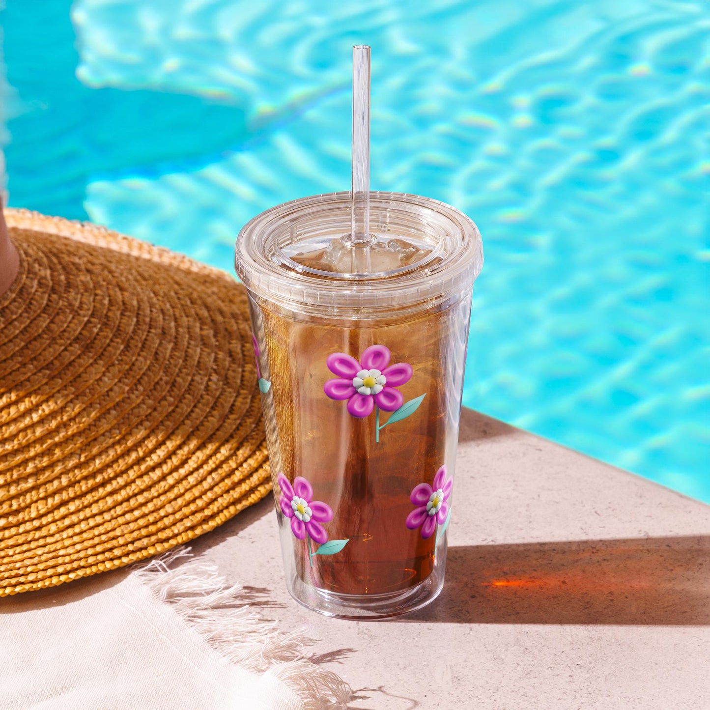 Pink Daisies Clear Plastic Tumbler