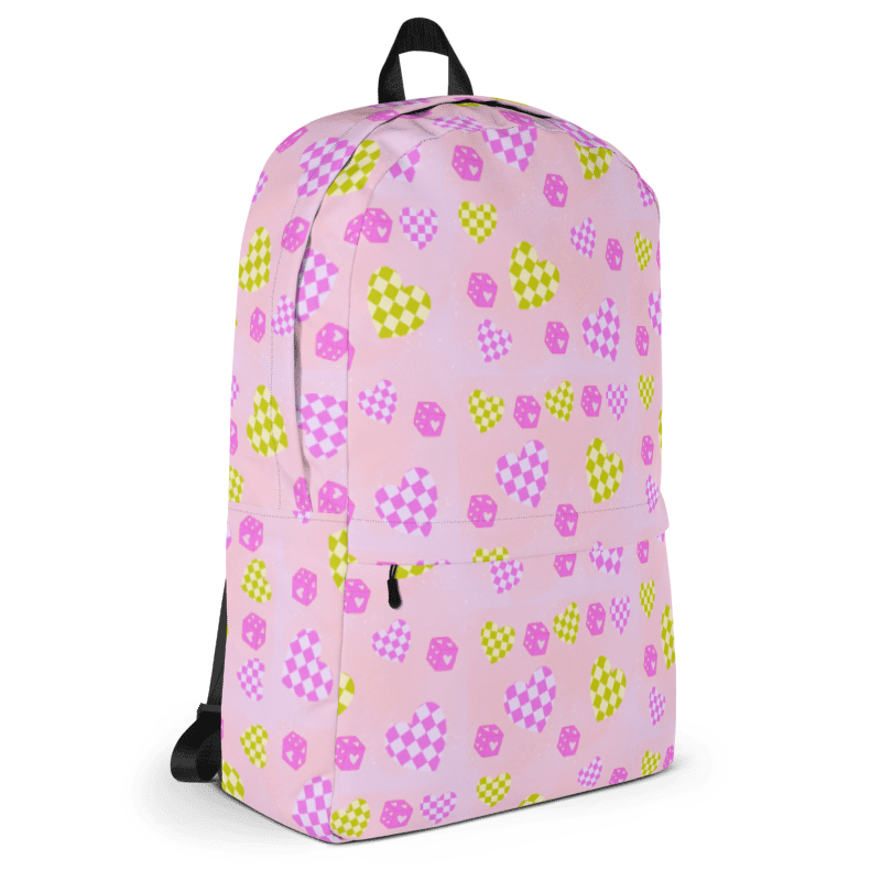 Hearts Dice Pink And Green Backpack