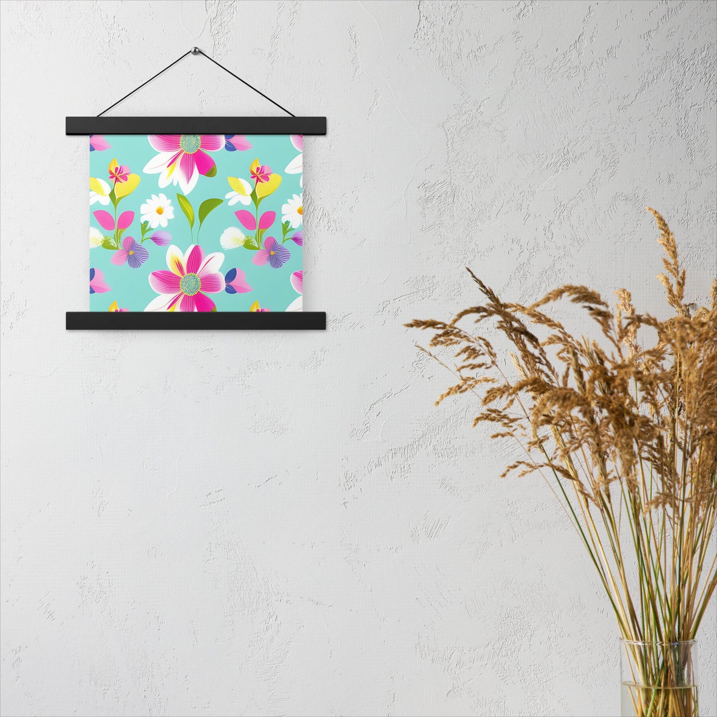 Aquamarine with Pink Flowers Poster with Hangers