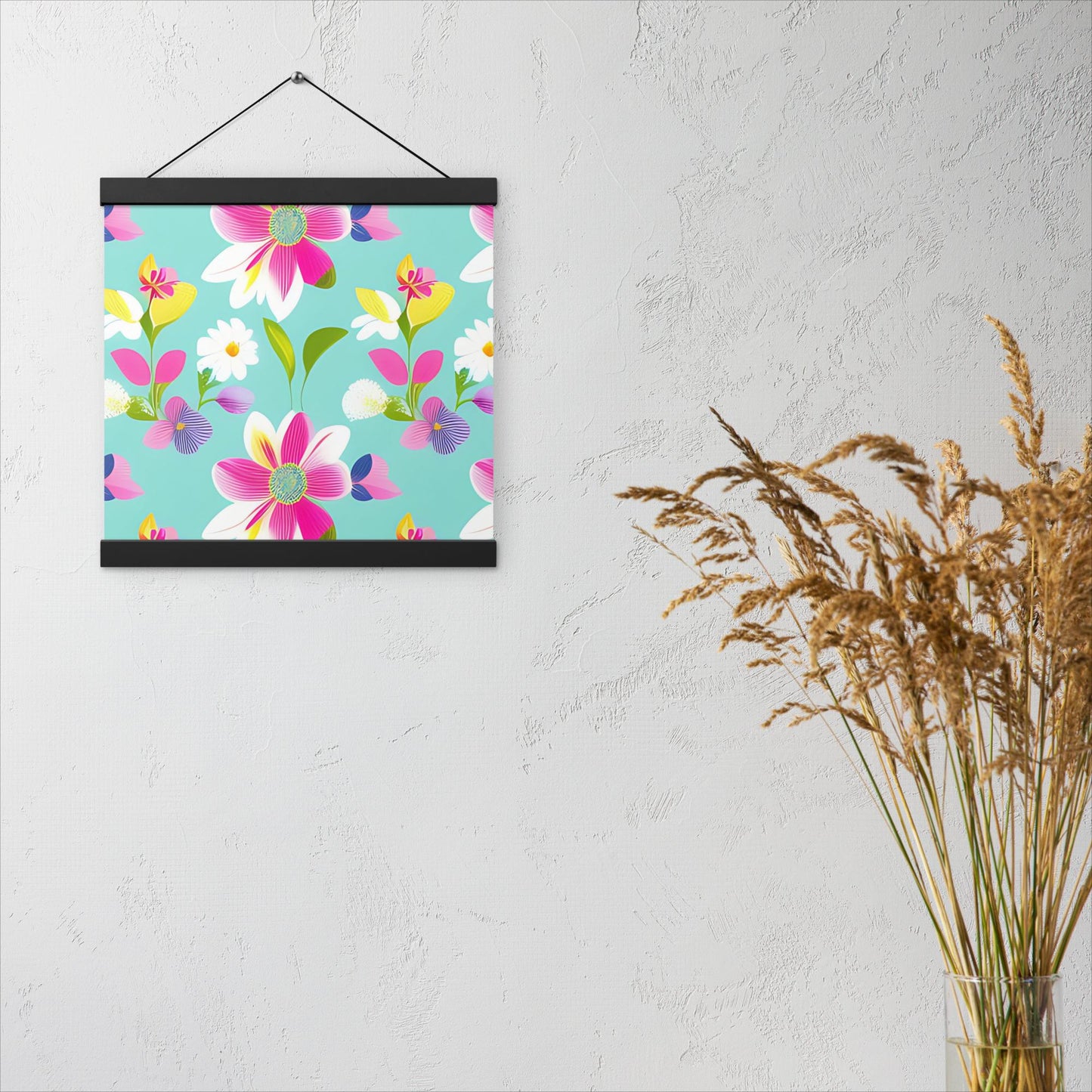 Aquamarine with Pink Flowers Poster with Hangers