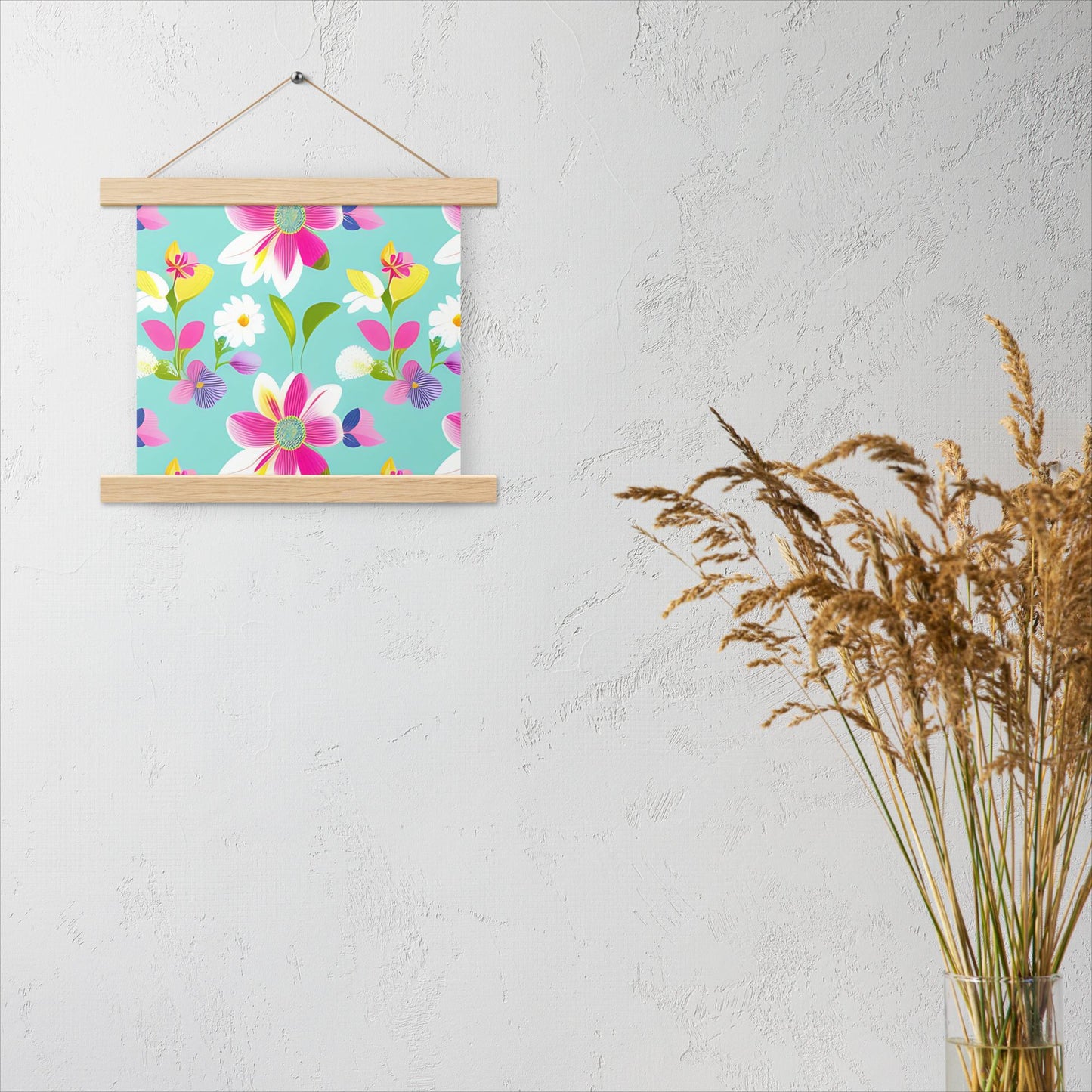 Aquamarine with Pink Flowers Poster with Hangers