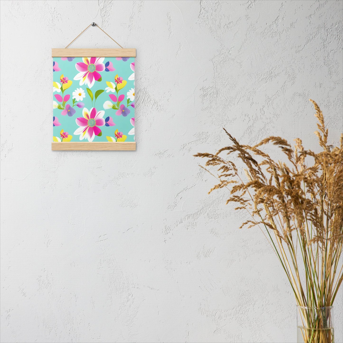 Aquamarine with Pink Flowers Poster with Hangers