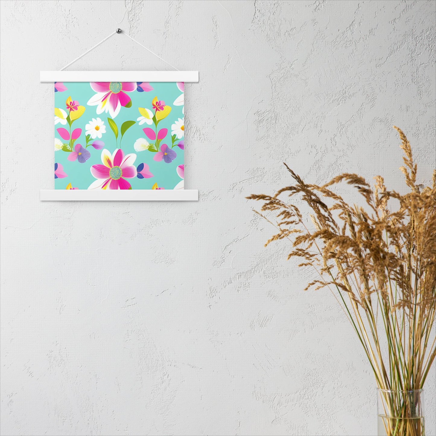 Aquamarine with Pink Flowers Poster with Hangers