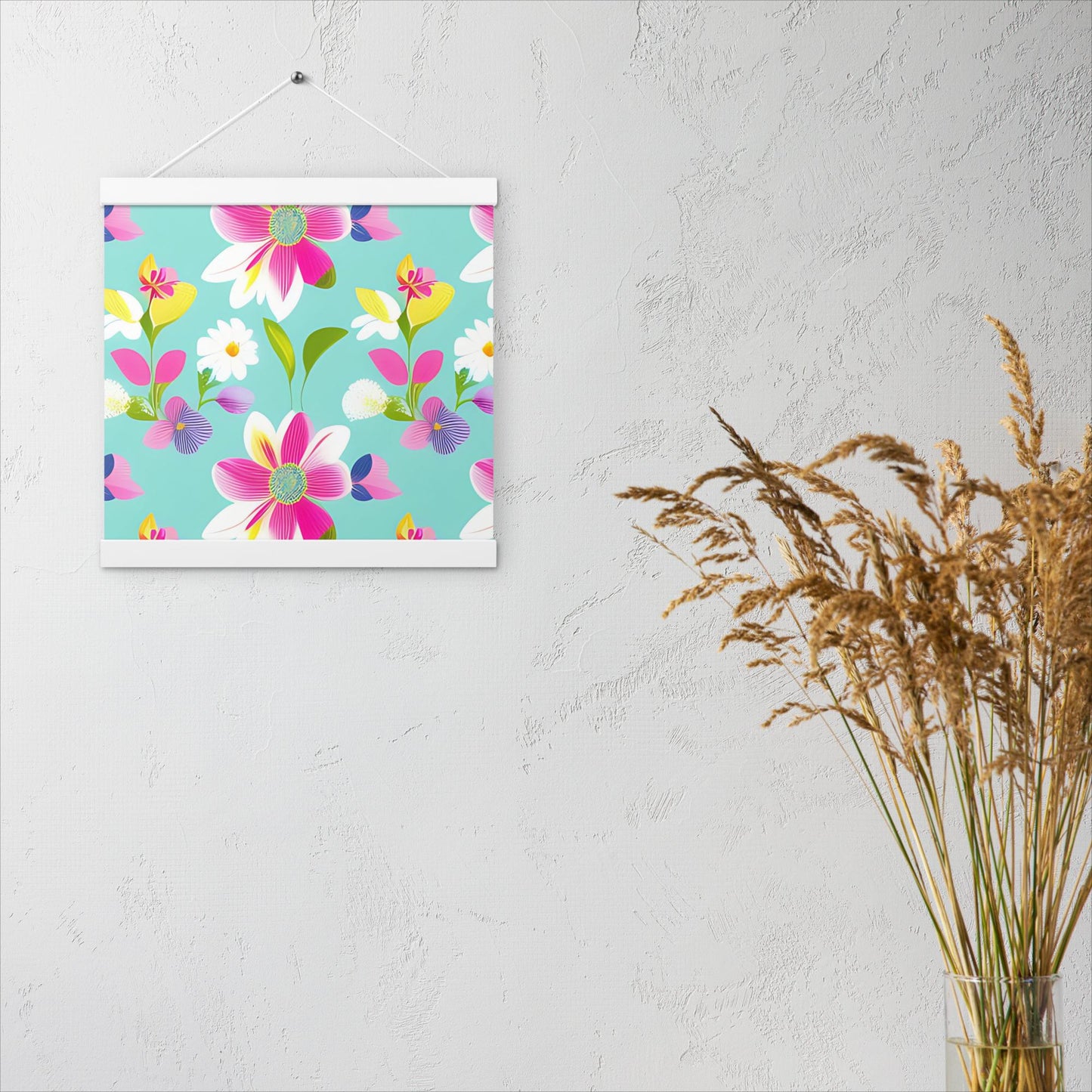 Aquamarine with Pink Flowers Poster with Hangers