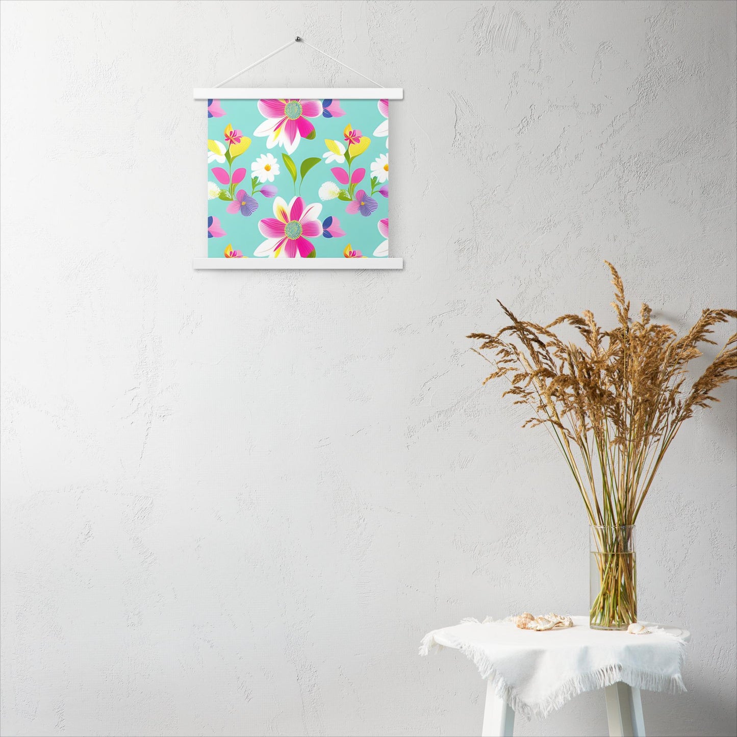 Aquamarine with Pink Flowers Poster with Hangers