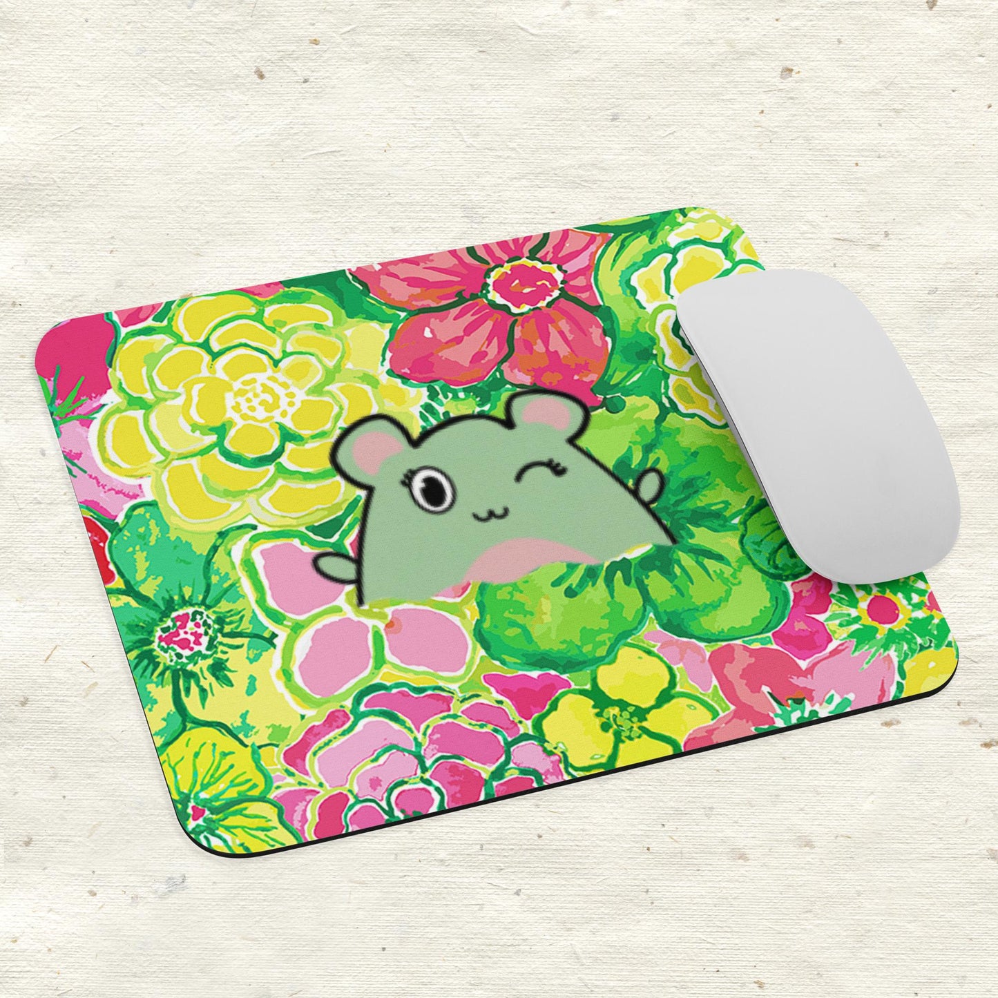 Green and Pink Floral Mouse Pad