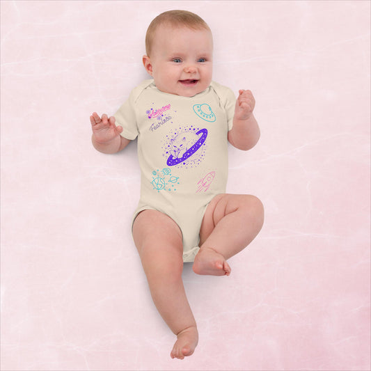 Outer Space Saturn Cat Organic Cotton Baby Bodysuit