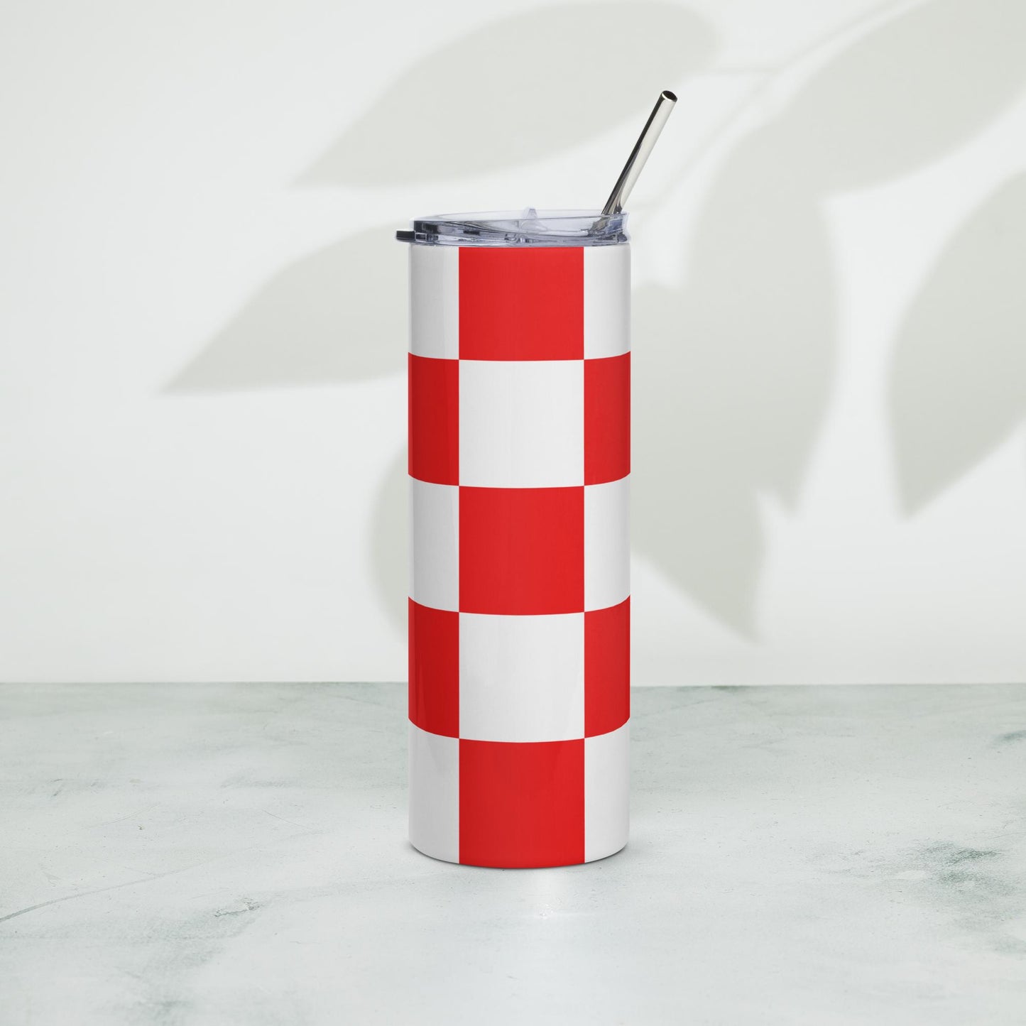 Red and White Checkered Stainless Steel Tumbler