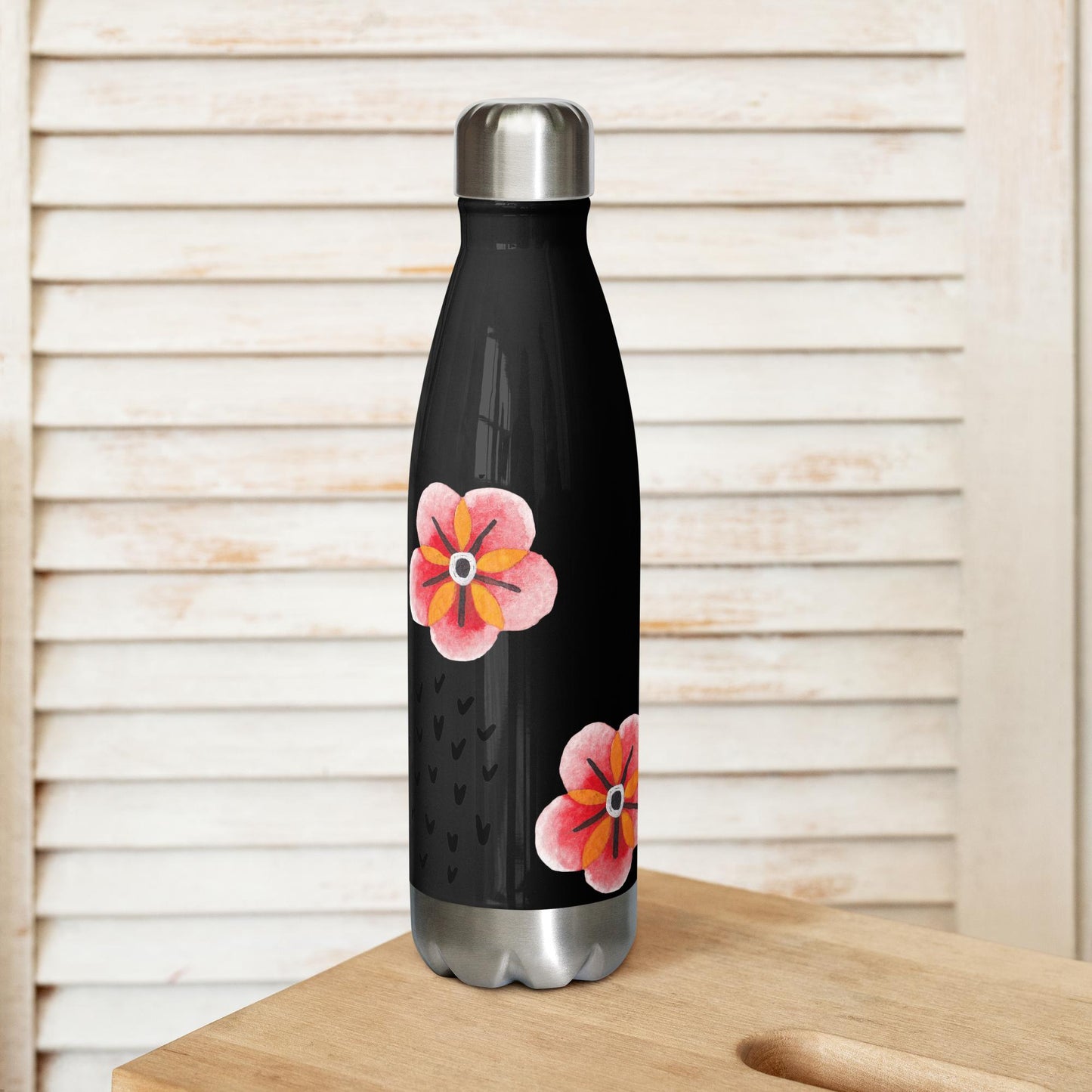 Peach Flowers and Hearts Stainless Steel Water Bottle