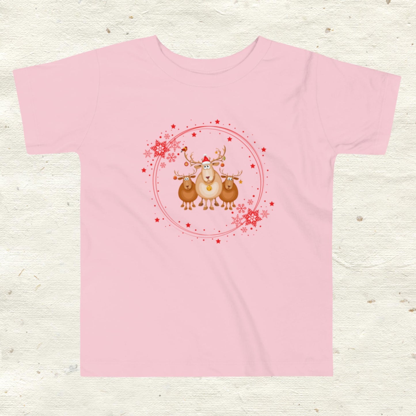 Three Reindeer Red Circle Toddler Short Sleeve Tee