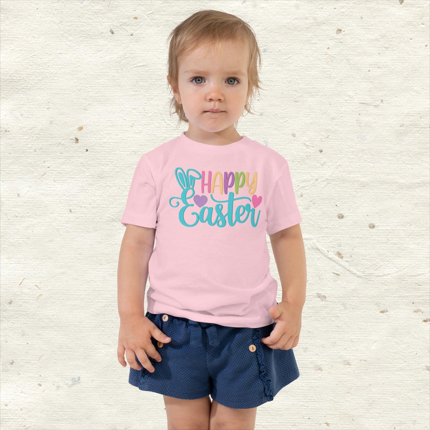Happy Easter with Hearts Toddler Short Sleeve Tee
