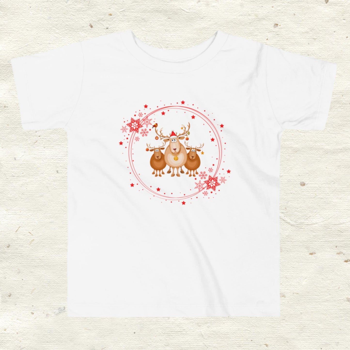 Three Reindeer Red Circle Toddler Short Sleeve Tee