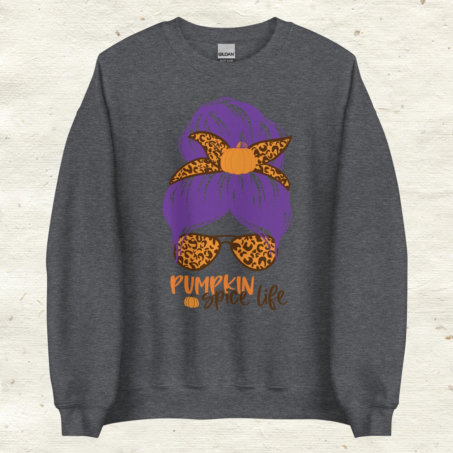 Messy Bun Hair Bow and Glasses Pumpkin Spice Unisex Sweatshirt