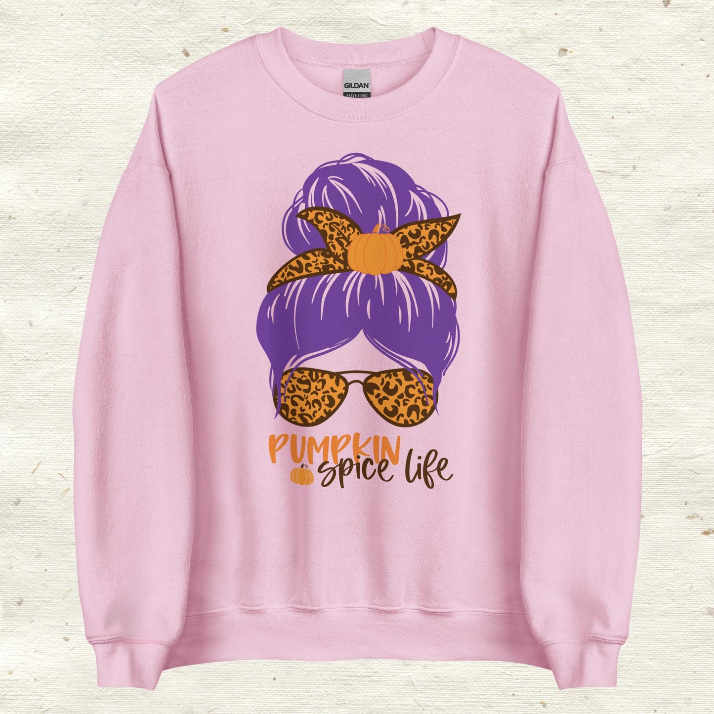 Messy Bun Hair Bow and Glasses Pumpkin Spice Unisex Sweatshirt