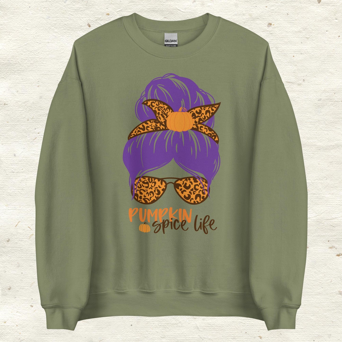 Messy Bun Hair Bow and Glasses Pumpkin Spice Unisex Sweatshirt