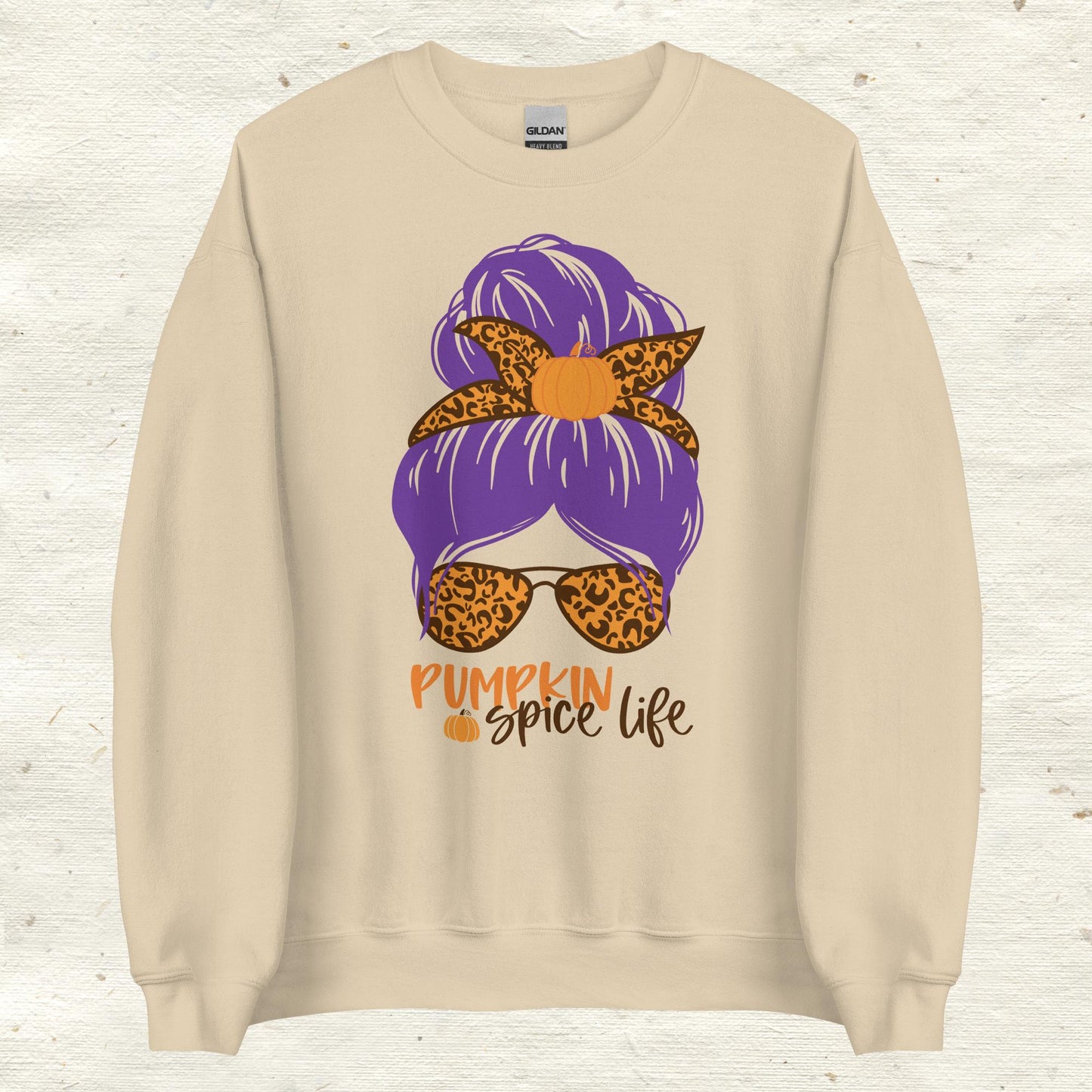 Messy Bun Hair Bow and Glasses Pumpkin Spice Unisex Sweatshirt