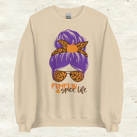 Messy Bun Hair Bow and Glasses Pumpkin Spice Unisex Sweatshirt