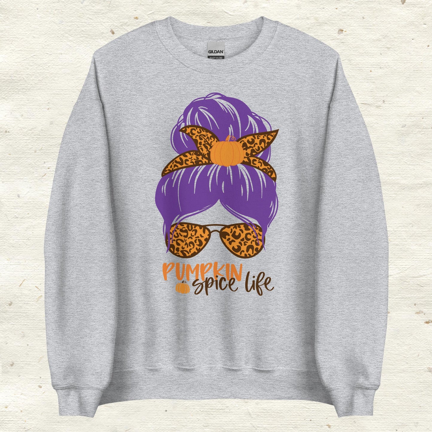 Messy Bun Hair Bow and Glasses Pumpkin Spice Unisex Sweatshirt