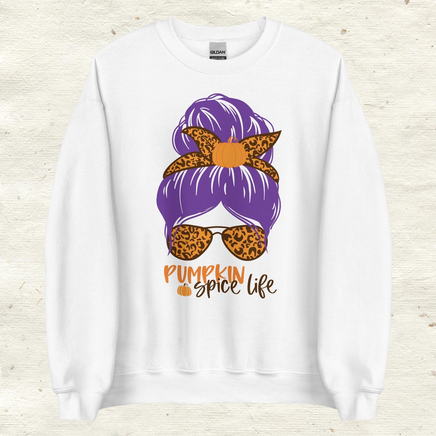 Messy Bun Hair Bow and Glasses Pumpkin Spice Unisex Sweatshirt