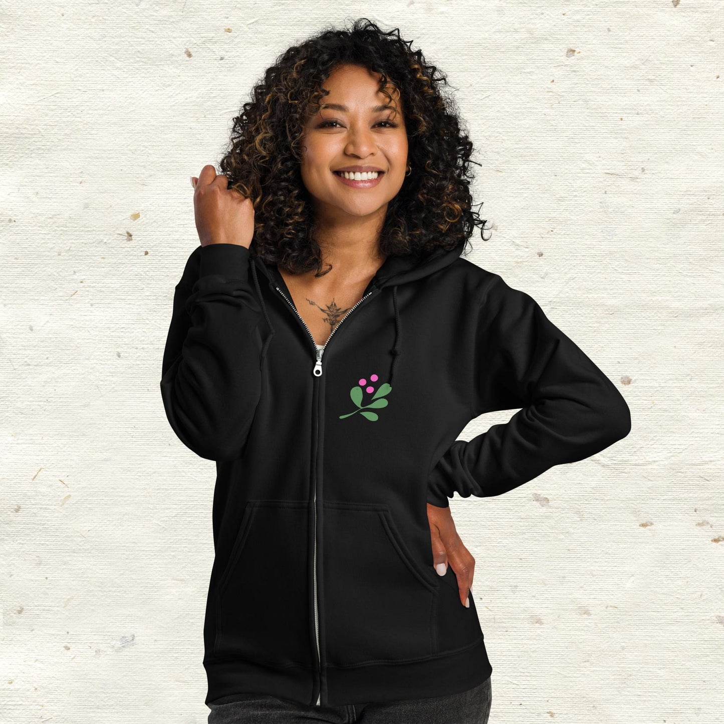 Three Leaves Pink Flower Unisex Heavy Blend Zip Hoodie