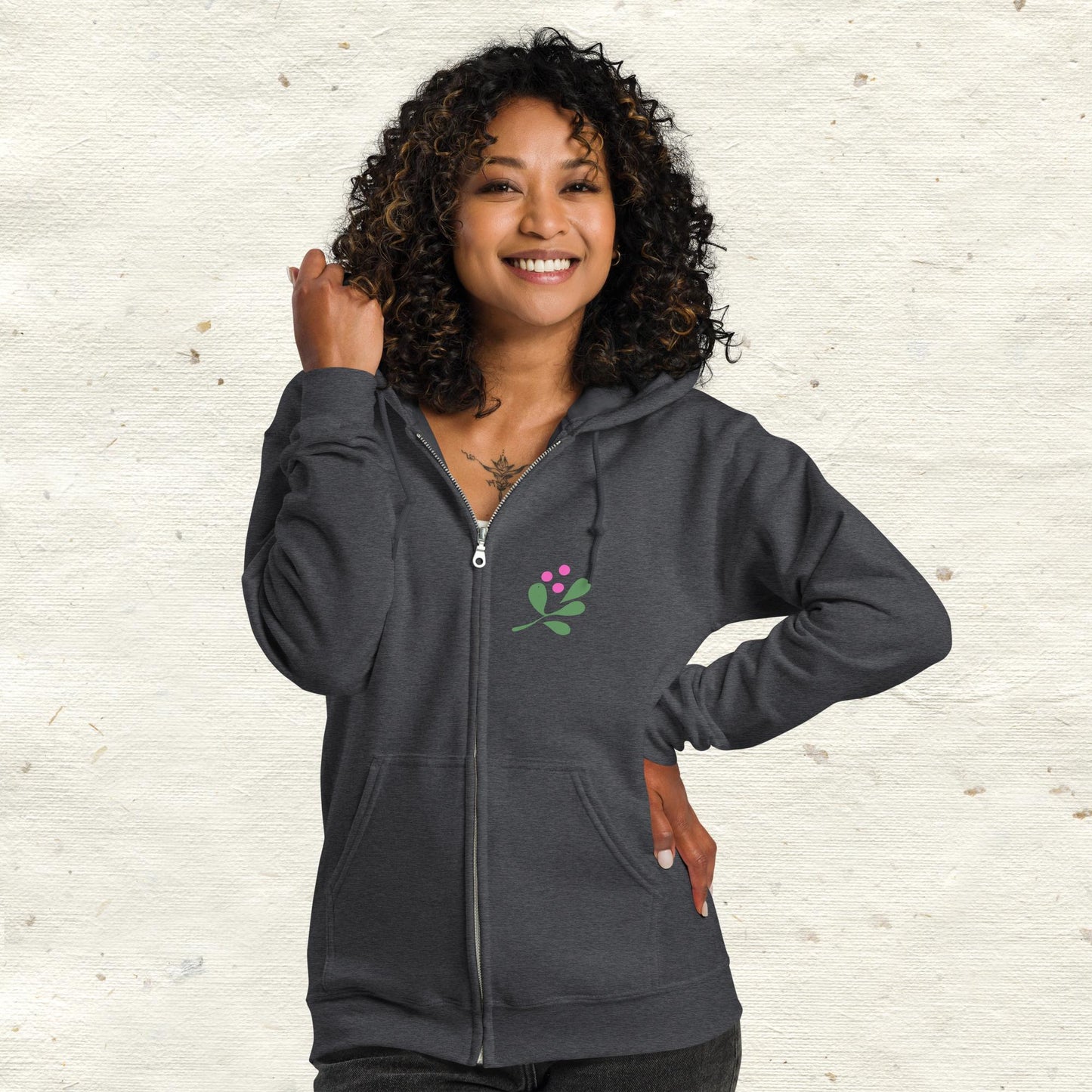 Three Leaves Pink Flower Unisex Heavy Blend Zip Hoodie