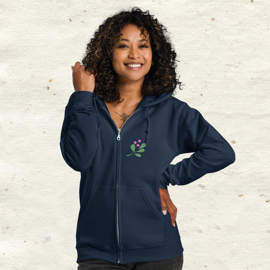 Three Leaves Pink Flower Unisex Heavy Blend Zip Hoodie