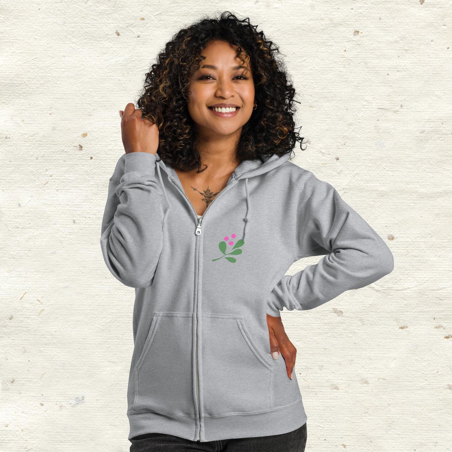 Three Leaves Pink Flower Unisex Heavy Blend Zip Hoodie