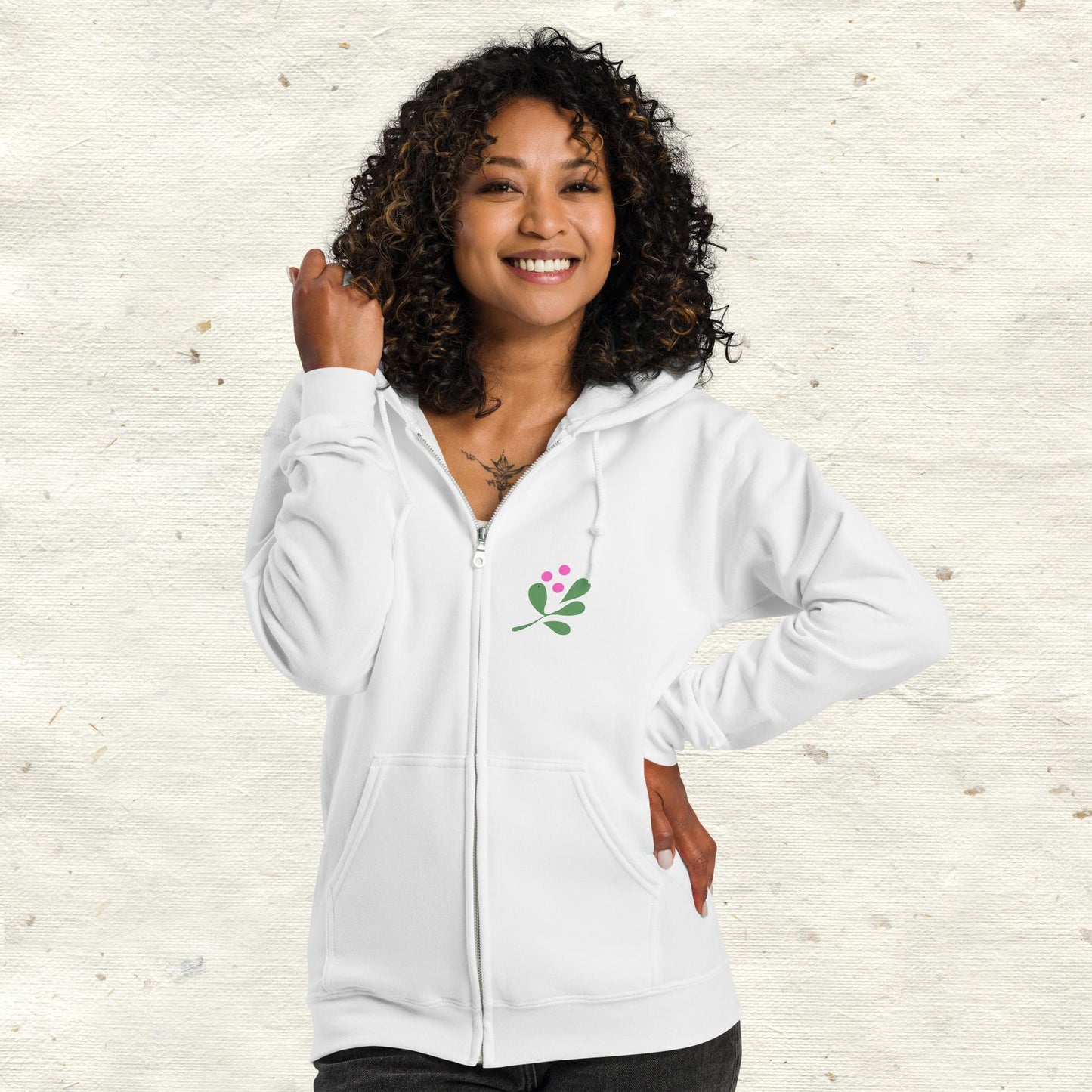 Three Leaves Pink Flower Unisex Heavy Blend Zip Hoodie