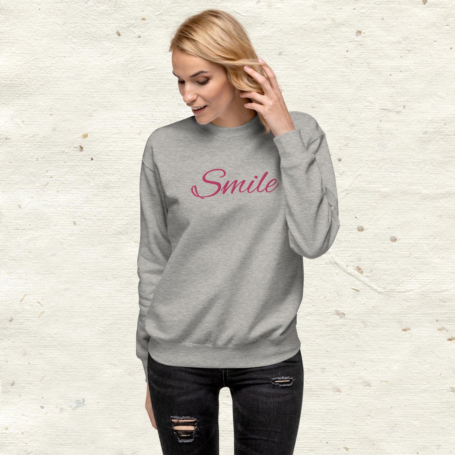 Smile Embroidered Unisex Premium Sweatshirt