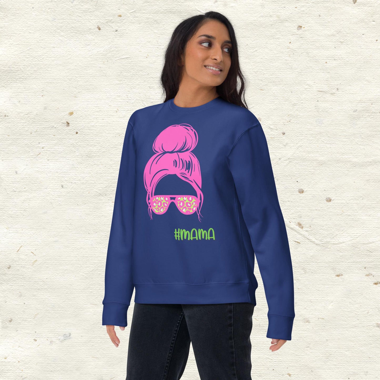 Messy Bun Mama with Glasses Unisex Premium Sweatshirt