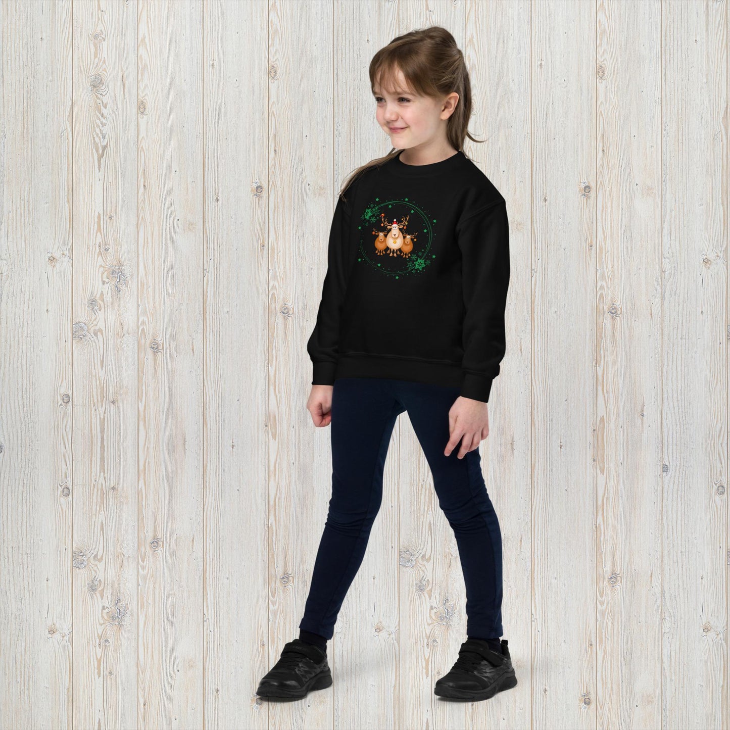 Three Reindeer Green Circle Youth crewneck sweatshirt